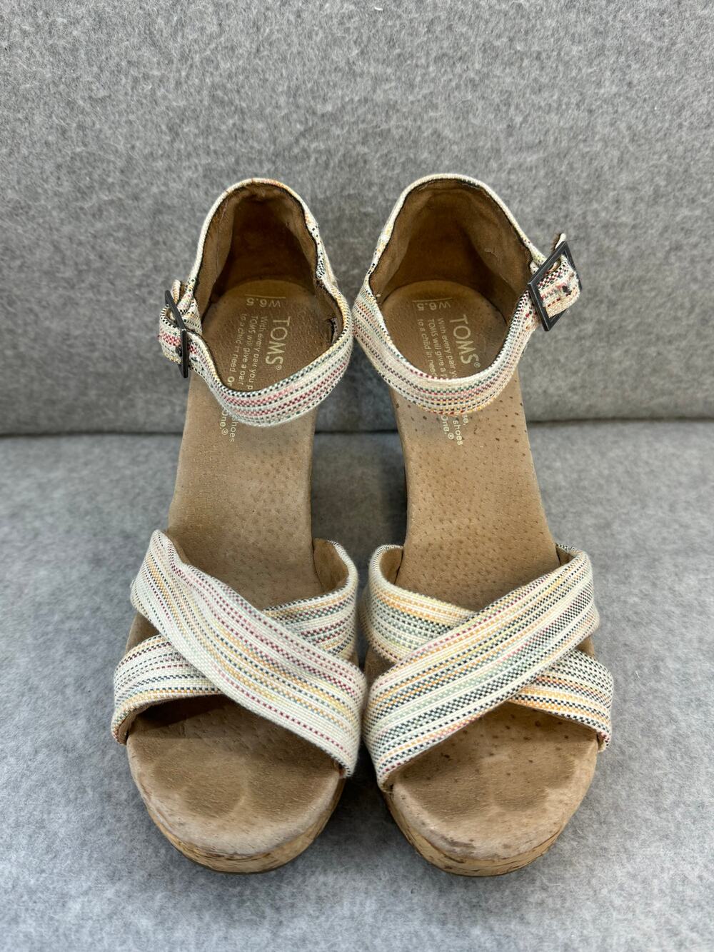TOMS Multicolored Stripped Cork Wedge Size 6.5